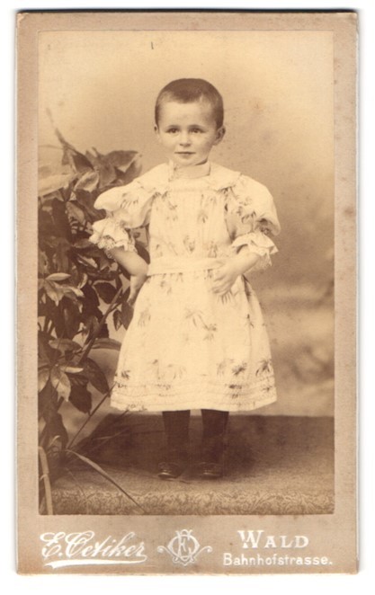 Photograph E. Oetiker, forest, Bahnhofstraße, Emma Keller in floral dress