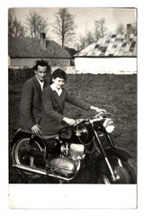 Photo Hiker Motorcycle Vintage Couple Man Woman Motorcycle Vintage
