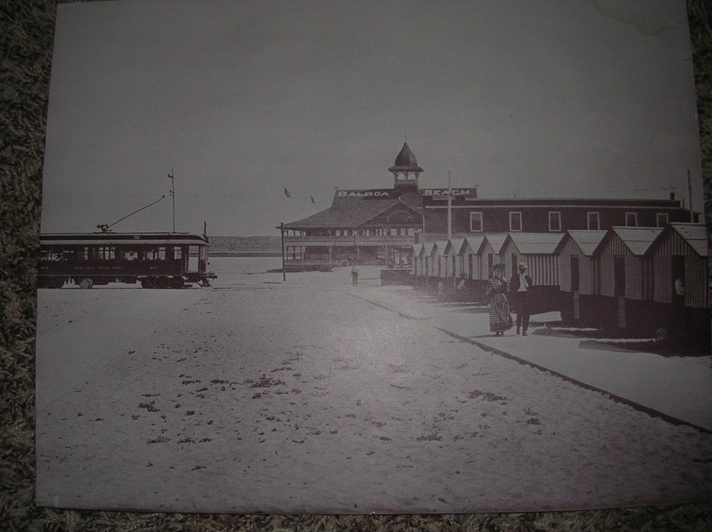 BALBOA BEACH CALIFORNIA Front Pier Picture Photo Antique Vintage old Troly Car
