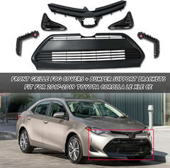 Front Bumper Upper & Lower Grille + Support Retainer Brackets + Foglights Cover