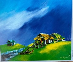 Son Minh Nguyen Riverside Village at Dusk 33x29cm born 1971 VUFA Print