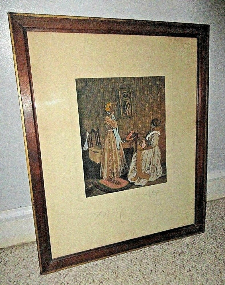 Large Charles Higgins Hand Colored Photo «The Most Becoming» Interior Scene