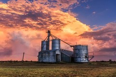 Farm and Country Photography Print – Grain Silos and Stormy Sky in Rural Texas