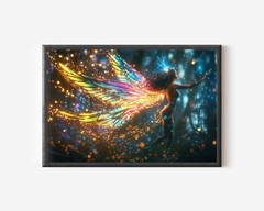 Fairy Art, Vibrant Fantasy Artwork Translucent Wings, Neon Fairy, Magical Glow