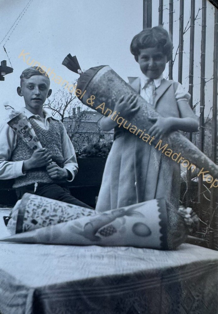 orig. Photo Child Girl Boy School Bag Enrollment School Circa 1930