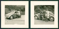 2x Photo Beautiful Woman on VW Beetle Sunroof Beetle Vintage Family Winkler 1963