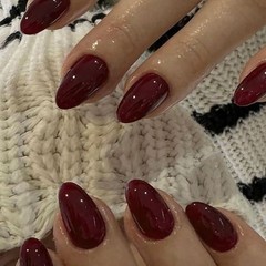 24 Pack Wine Red Press On Nails Short Oval Acrylic Nails Press Ons Short Almonds…