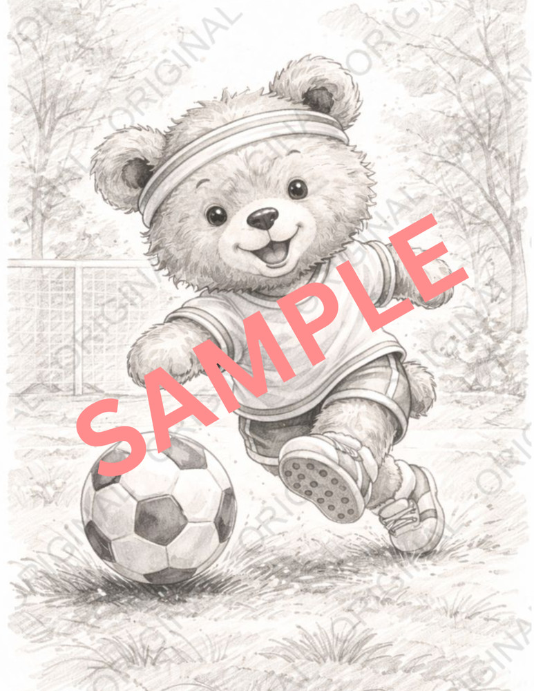 Digital Sketch Photo of Bear Playing Soccer
