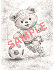 Digital Sketch Photo of Bear Playing Soccer