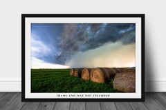 Country Photography Print – Picture of Storm Clouds Over Hay Bales in Kansas
