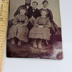 Vintage Tin Photograph Family Portrait 5 People Antique Photo