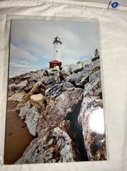 Munising Michigan CRISP POINT Lighthouse 8X12 Hardboard Photo By Ray Baker~New