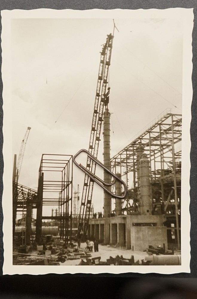 Photo View Plant Factory Germany Industrial Metalwork Work Chemical Tower Crane