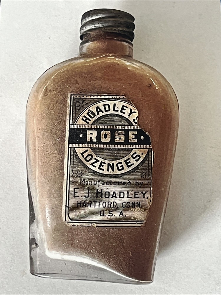 “HOADLEY’S ROSE LOZENGES” Made In HARTFORD CT by E. J. HOADLEY Art Photo BOTTLE