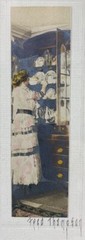 Antique Fred Thompson Colored Photo Print Lady Putting Dishes in Cupboard