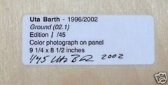UTA BARTH ‘Ground (02.1)’, 1996/2002 SIGNED Photograph on Wood 9×9 in #42/45 NEW