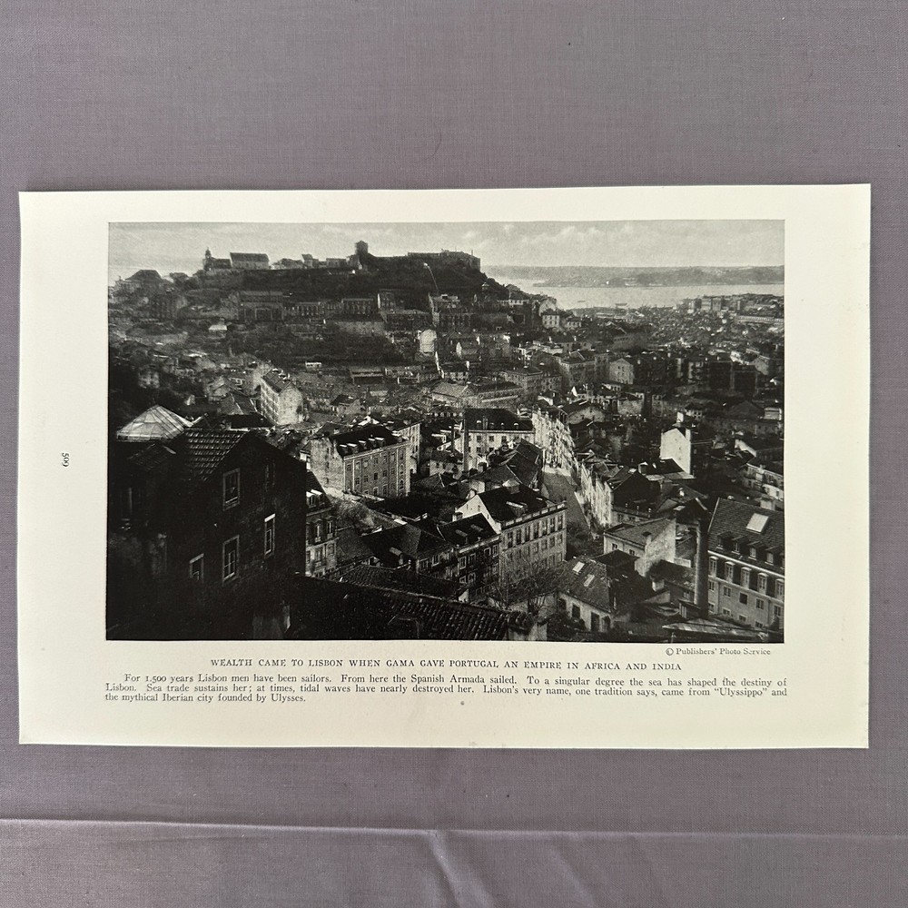 1927 Lisbon Portugal Cityscape Panoramic Photograph Vintage Wall Art Travel