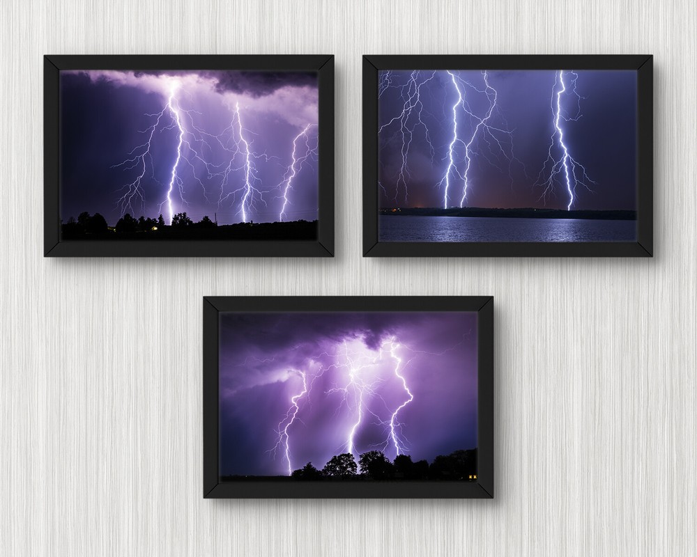 4x6in Set of 3 lightning photography prints nature storm photo collage wall art