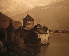 ANTIQUE ADOLPHE BRAUN *CHATEAU DE CHILLON LAKE GENEVA SWISS ALPS* ALBUMEN PHOTO