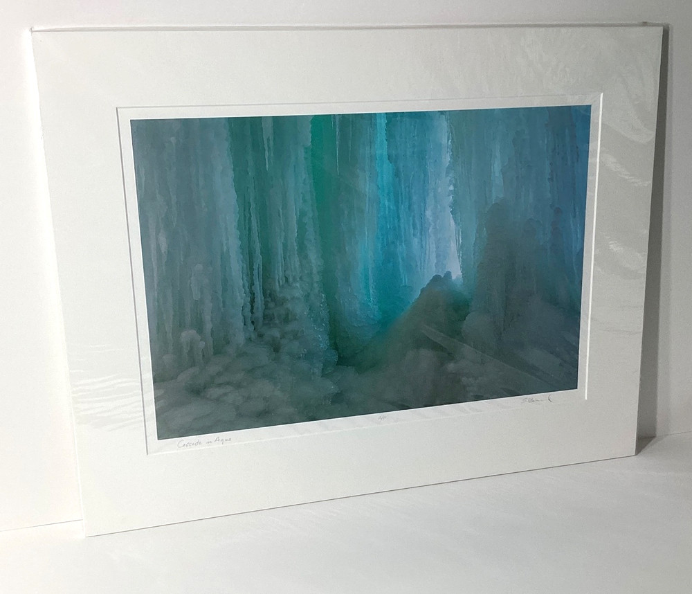 Fine Art Photograph Cascade in Aqua Frozen Waterfall Signed & Matted