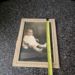 Antique 1920s Hand Colored Baby Portrait Photograph Art Deco Frame 6×8