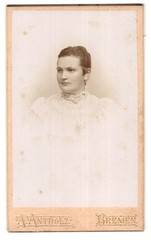Photograph A. Antholz, Bremen, Lindenstrasse 2, young woman in white blouse