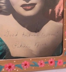 Painted Female Portrait Of Actress Patricia Neal In Painted Frame Vintage Pink
