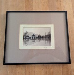 West Lake Jixian Pavilion Hangzhou City China Framed Photo Black White Matted