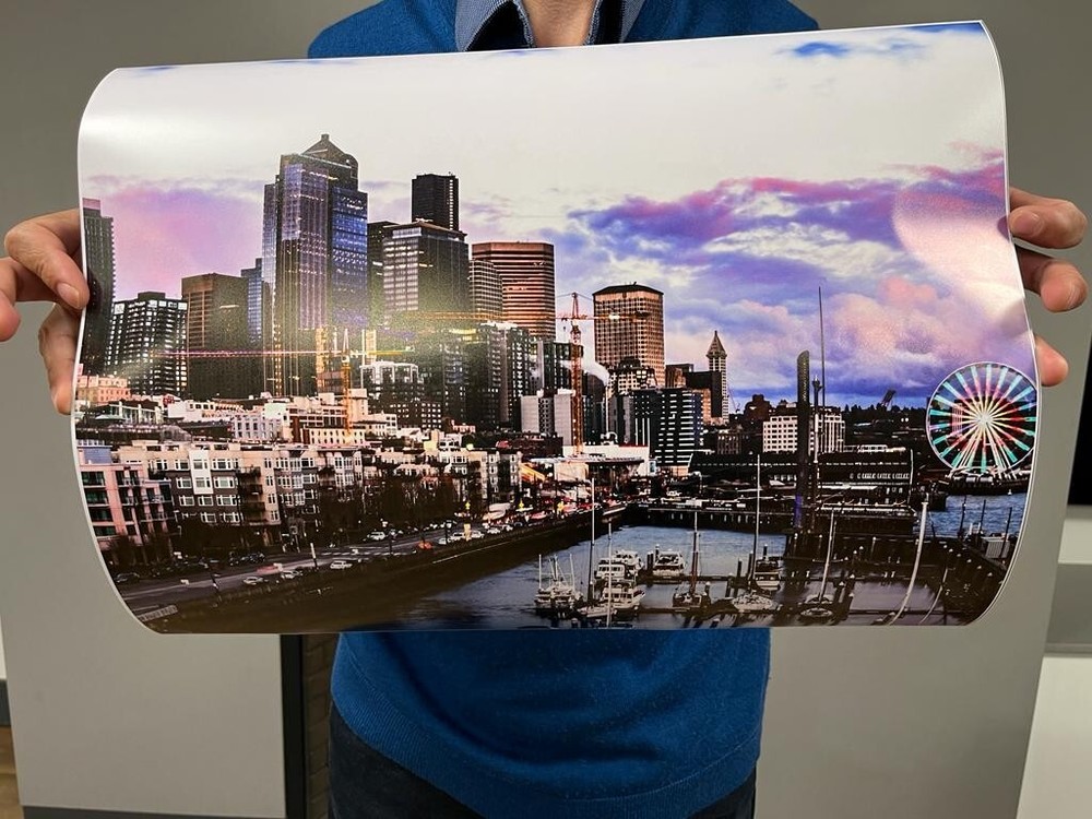 Seattle. Skyline. Alaskan Way. Sunset. Wall Dec. 8 x 12 Inches. Premium Luster