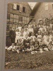 Old Photo Children Girl Boys Group Photo Village Old Home Timber Frame 1900-1940