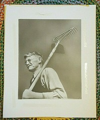 Vintage fine art Photograph unknown Artist/Model Depression era Farmer w/rake
