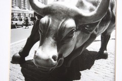 AKI DAVIS Signed Photograph Charging Bull Sculpture NYC B&W Silver Gelatin