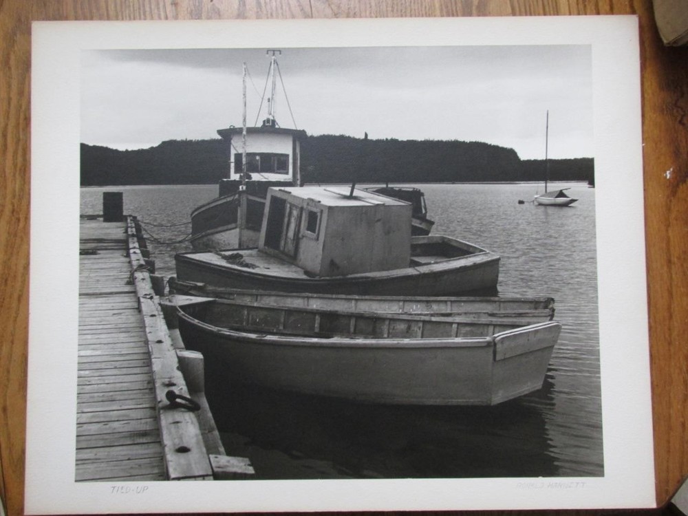 Vintage 1965 Lansing MI Artist Photo Print – Large 14×17 B/W – Boats Tied Up