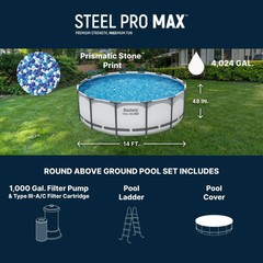 Bestway Steel Pro MAX 14’x48″ Round Above Ground Swimming Pool with Pump & Cover
