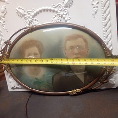 Antique Portrait Convex Bubble Glass Oval Frame Ornate Metal Early 1900s