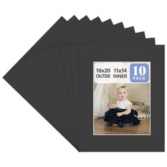, Pack of 10, Acid-Free 16×20 Black Pre-Cut Picture Mats for 11×14 Photos wit…