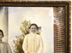 Wonderful Antique Hand-colored Photograph Boy & Girl Framed ca 1910-20 16 x 20″