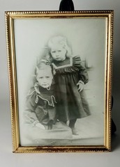VTG Black & White Framed Photo of Two Young Girls on Wooden Steps