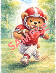 Digital Watercolor Photo of Bear Playing Football