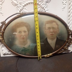Antique Portrait Convex Bubble Glass Oval Frame Ornate Metal Early 1900s
