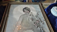 Flapper Girl Picture 1920s Colored Photo of Young Woman in Original Ornate Frame