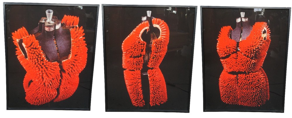 1993 Janet Biggs «Lipstick Dress» Cibachrome Triptych Photographs 108″