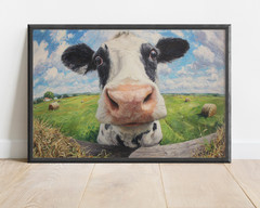 Funny Cow Wall Art, Playful Farmhouse Canvas, Animal Painting, Rustic Kitchen