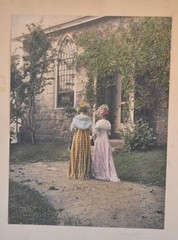 Vintage Colorized Photograph Print of Two Women Walking in a Garden