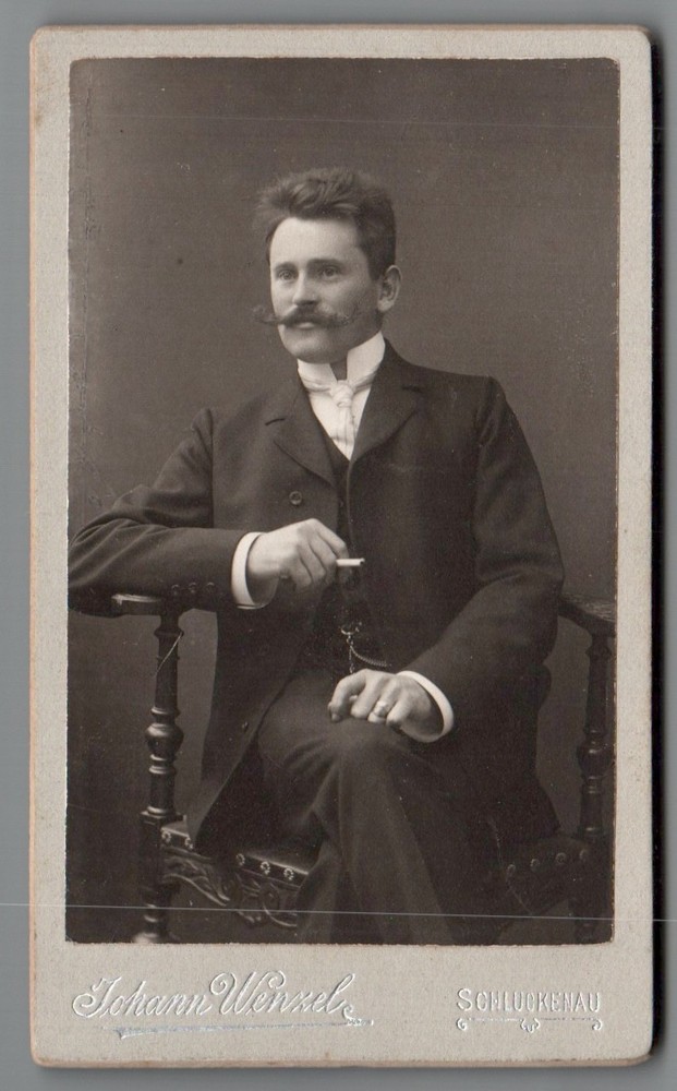 CdV Photo Man with Cigarette Schluckenau Šluknov Czech Republic/approx. 1900 (C2230)