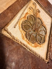 Handmade Folk Art Photo Book Pressed Leaf Appliqué Wood Bound One of a Kind