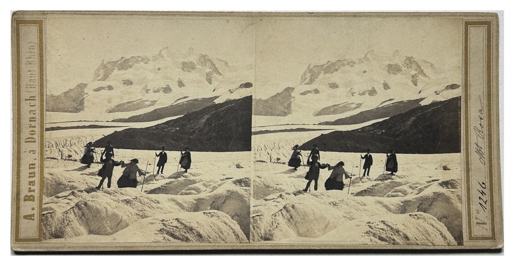 Mont Rose Les Alpes Switzerland Italy c1860 Photo A. Braun Stereo Vinta Albumine