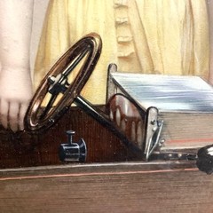 1930s Hand Tinted Photo Etching Engraving Girls Portrait Auto Car Bacon & Sons