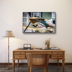 Aviation Decor, WWII Aircraft Wall Art, P-40 Flying Tiger, 20″x30″ canvas Framed