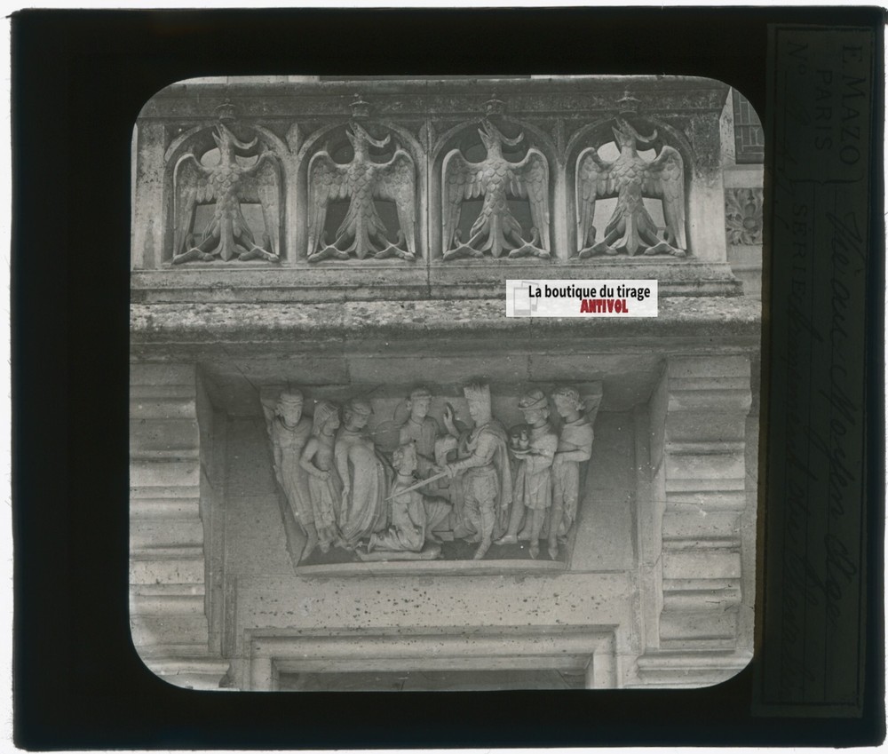 Sculpture, Building, Photo Glass Plate, Black & White, Positive 8.5X10 Cm